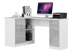 Masă PC de colț Bienvenida (alb + lucios metal) (S)