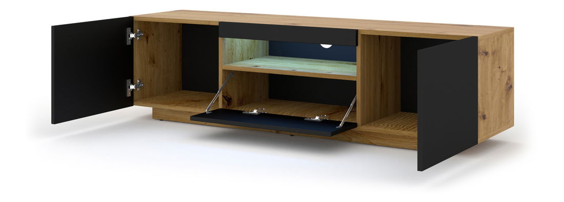 Masă TV/Dulap Aurinko 150 (Stejar artisan + Negru mat) (cu iluminat)