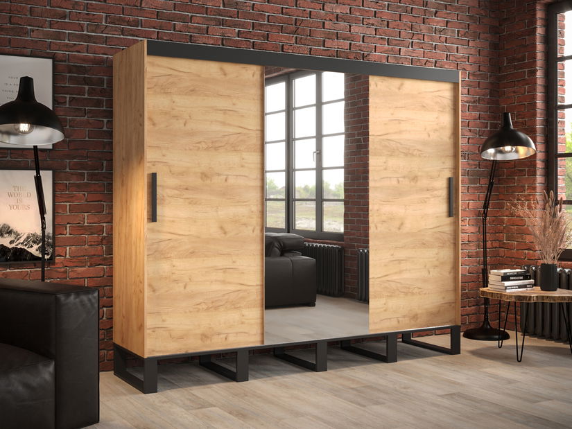 Šatníková skriňa 250 cm Lennox T1 (dub craft zlatý + čierna)