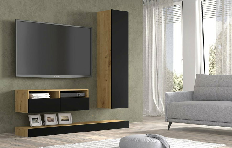 Obývacia stena Dual A (čierna + dub artisan)