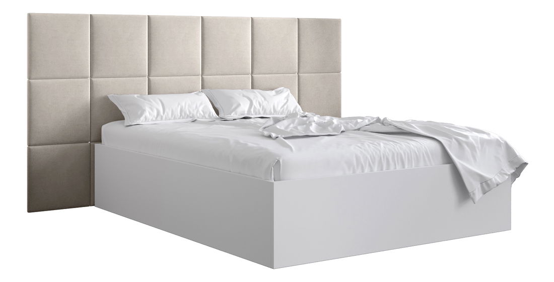 Manželská posteľ s čalúneným čelom 160 cm Brittany 4 (biela matná + krémová) (s roštom)