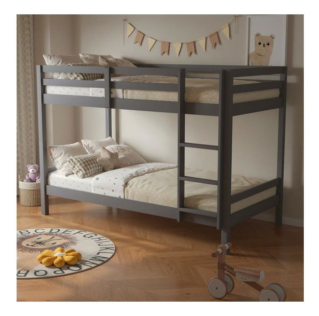 Pat etajat pentru copii 90 cm Invocato (gri) (cu somieră)