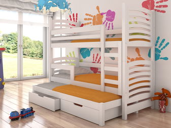 Poschodová detská posteľ 180x75 cm Stanislava (s roštom a matracom) (biela)