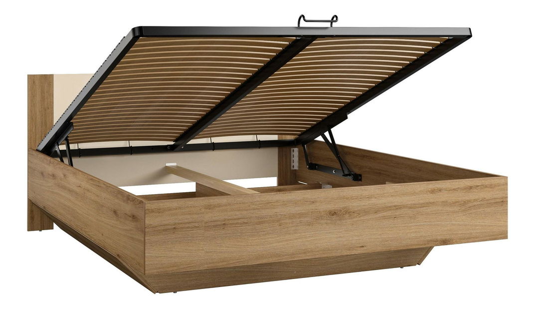 Pat matrimonial Verdeene 160 (stejar divoký + Bej) (cu grătar) (cu sp. depozitare)