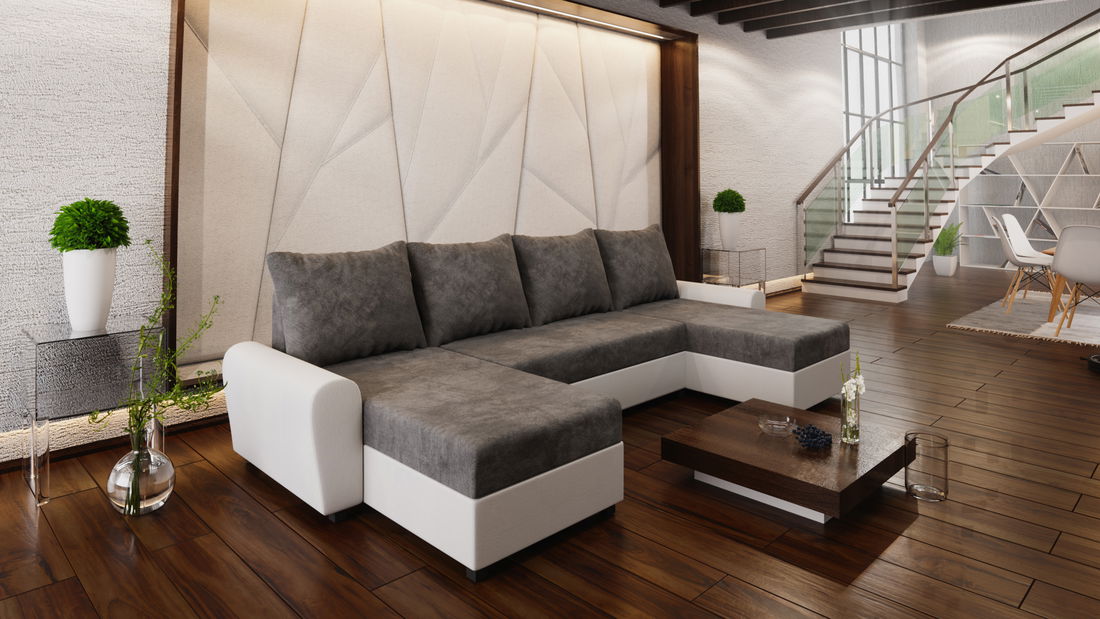 Rohová sedačka v tvare U Datolit (sivá + biela) (L)