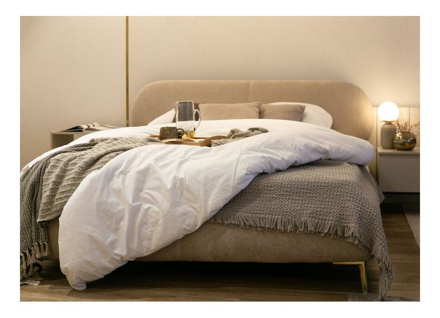 Pat matrimonial 160 cm Octave 160 (cu somieră) (cu sp. depozitare) (crem + auriu)