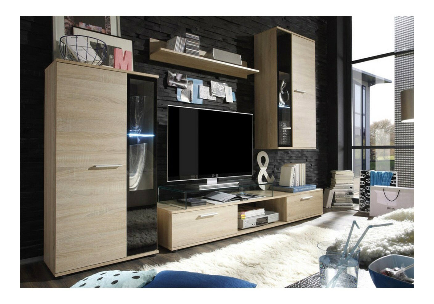 Mobilier living Fletcher (stejar sonoma) (iluminat LED)