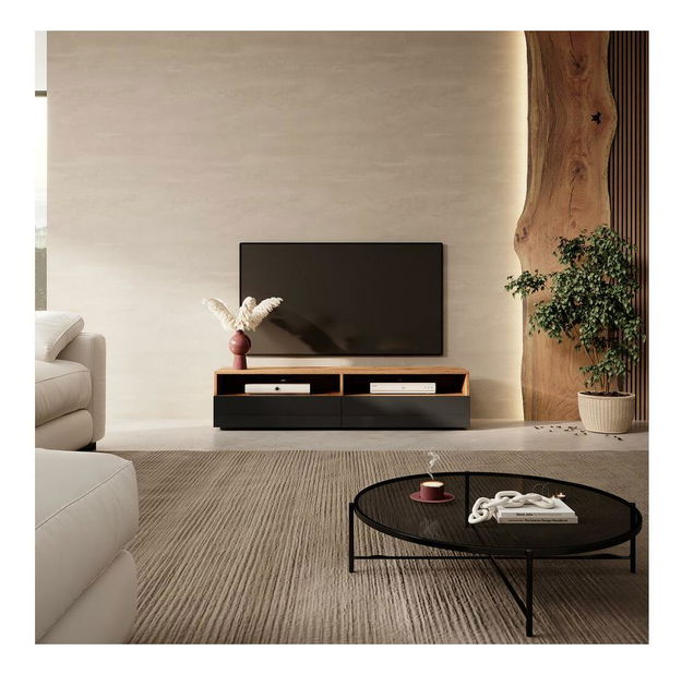 Tv szekrény/asztal Redcan 140 (világítással) (fekete + wotan tölgy)