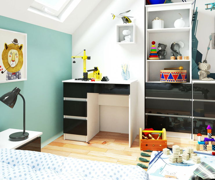 PC asztal Benicio II (fényes fekete)) (B)