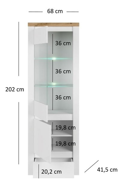 Vitrină Vina (alb lucios + Stejar wotan)