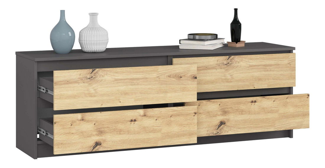Comodă Kurtinaitis 4SZ (grafit gri + Stejar artisan)