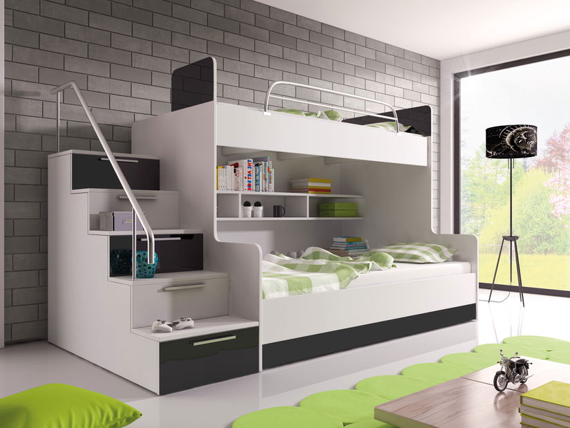 Krevet na kat Ruby II (bijela + crna) (s podnicama) 