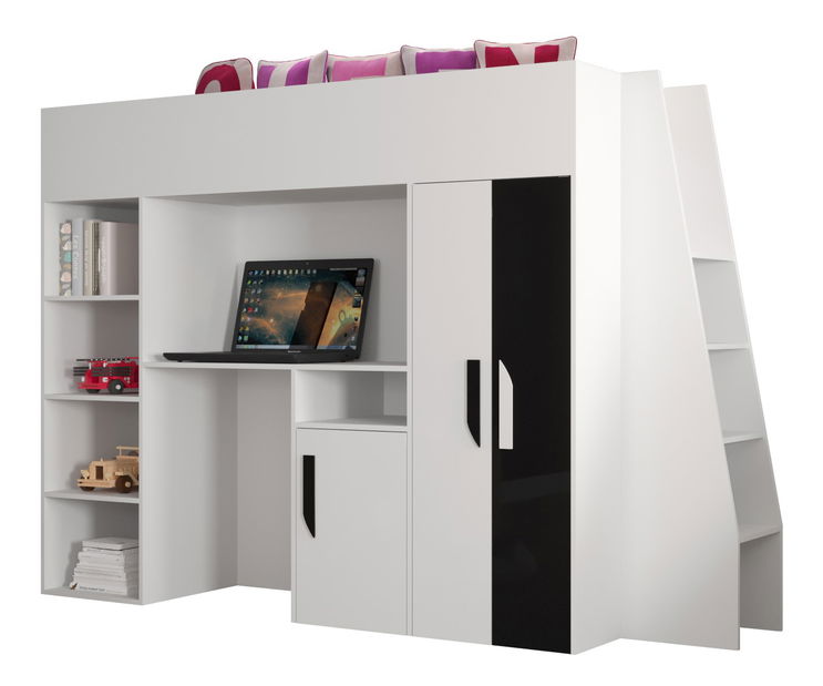 Kombinált gyerekágy 90 cm Puro 15 (matt fehér + fényes fehér + fényes fekete)