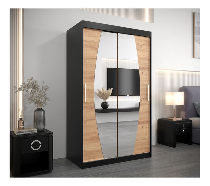 Ormar za garderobu 120 cm Eclipse (crna mat + hrast artisan)