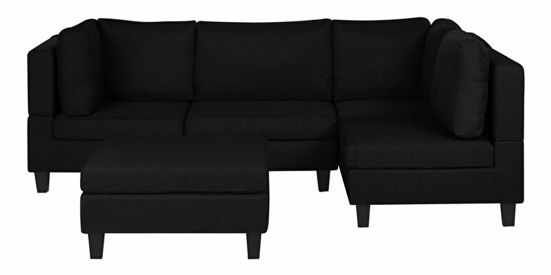 Modulárna pohovka FELLE (polyester) (čierna) (pre 4 ľudí) (s taburetkou)