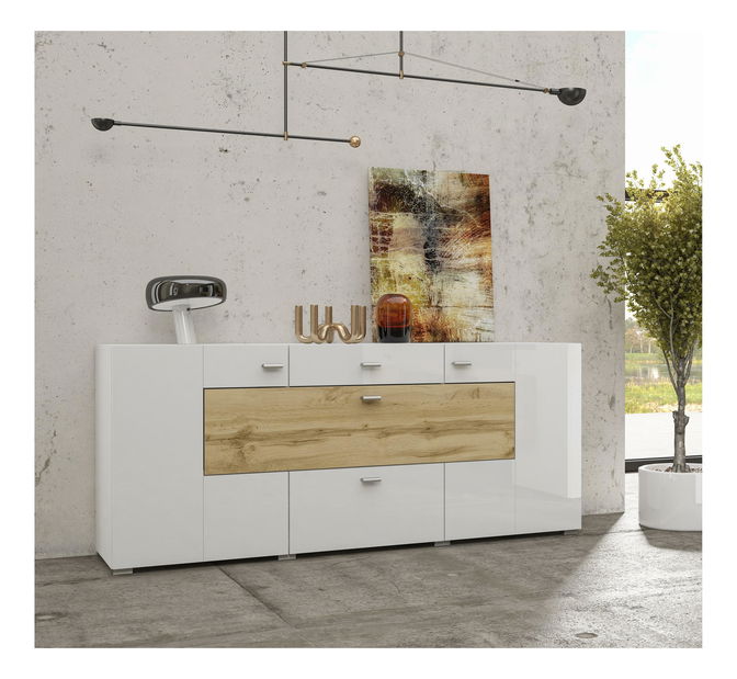 Komoda Cobie Typ 26 (bijeli sjaj + hrast wotan)