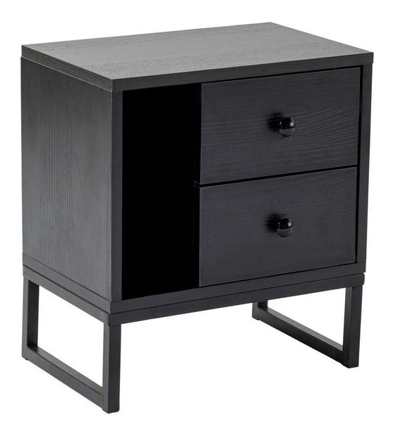 Nočný stolík Glimarolla (tmavé drevo + čierna)