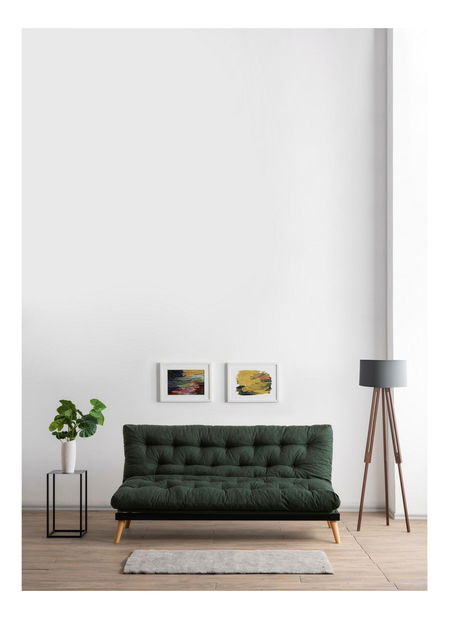 Rozkladacia pohovka Sakotta (zelená + drevo)