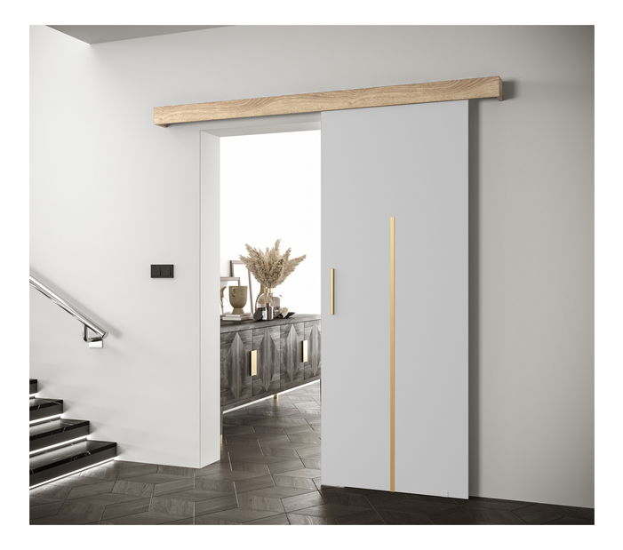 Uși culisante 90 cm Sharlene X (alb mat + stejar sonoma + auriu)