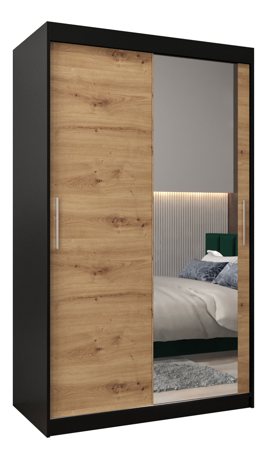 Šatníková skriňa 120 cm Toki 2 (Čierna matná + Dub artisan)