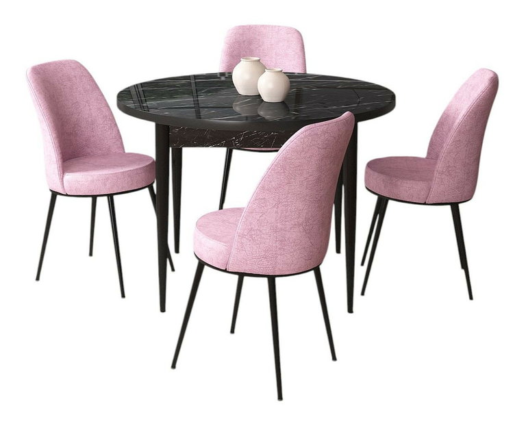 Set dining Torra (negru + marmură roz) (pentru 4 persoane)