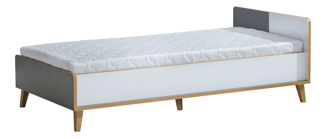 Pat de o persoană typ W10 90x195 cm Wendy (antracit + alb + stejar wotan)