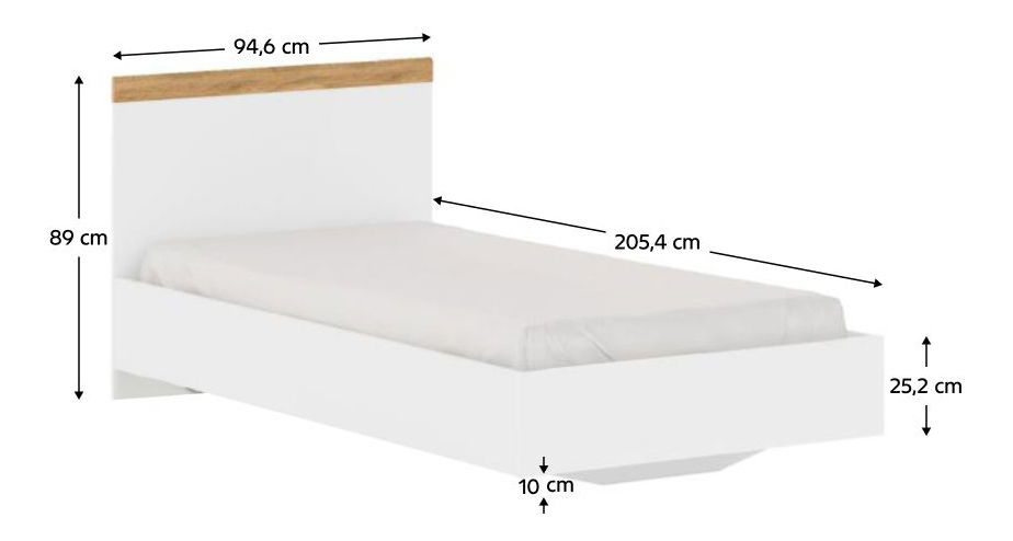 Pat de o persoană 90 cm Valgo 90 (alb + Stejar wotan)