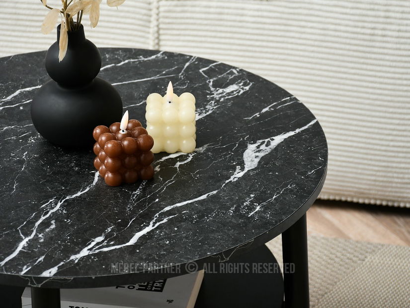 Măsuță de cafea Randolf S (marmură neagră + negru)