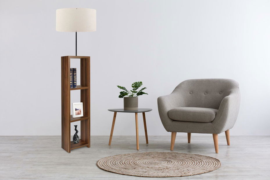 Podna svjetiljka s policama Astaresta 3 (krem + tamno drvo)