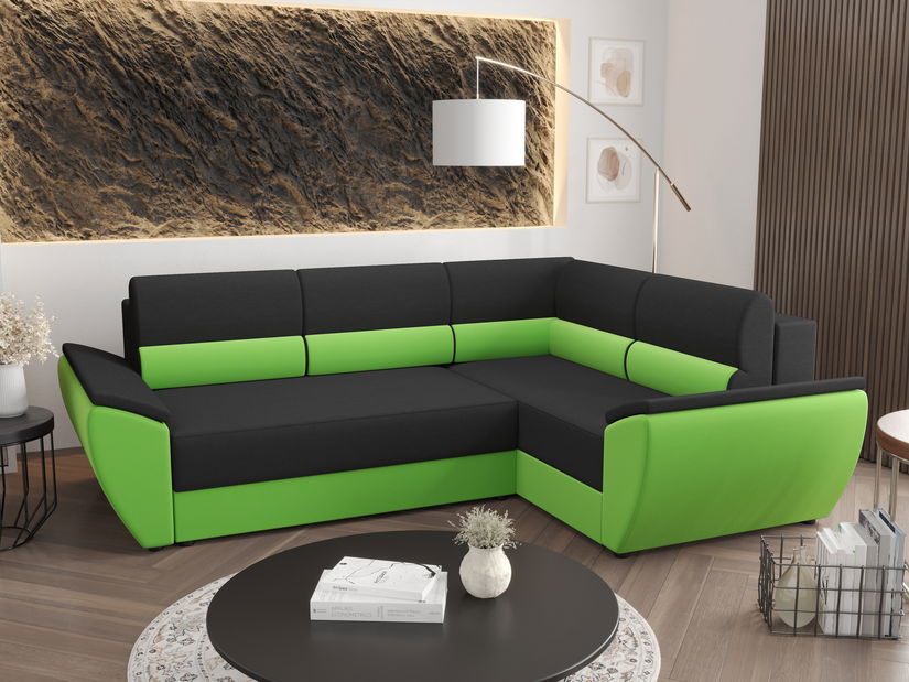 Sarok ülőgarnitúra Radiant Plus (fekete + zöld) (J)