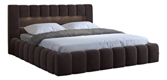 Manželská posteľ 140 cm Luxa (tmavohnedá) (s roštom, úl. priestorom a LED)
