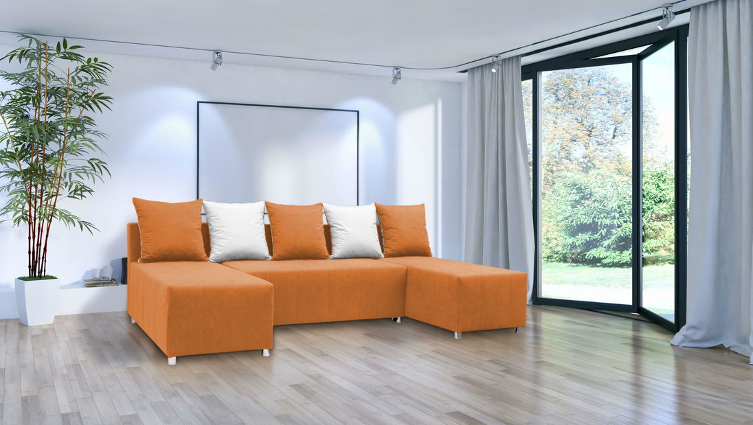 Rohová sedačka U Briston U (oranžová + vankúše)