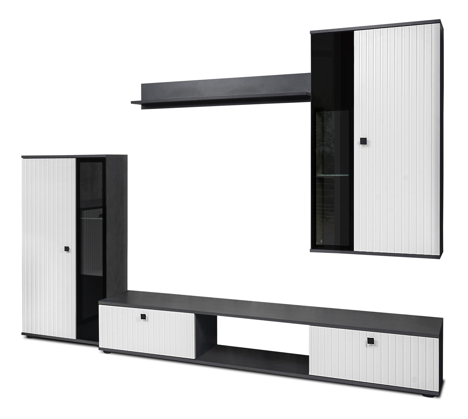 Obývacia stena Saul (biela + matera) (bez osvetlenia)