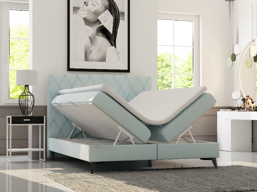 Bračni krevet Boxspring 180 cm Miror (menta) (s prostorom za odlaganje)