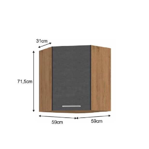 Horná rohová kuchynská skrinka 58x58 GN-72 1F Velaga (sivá matná + dub lancelot)