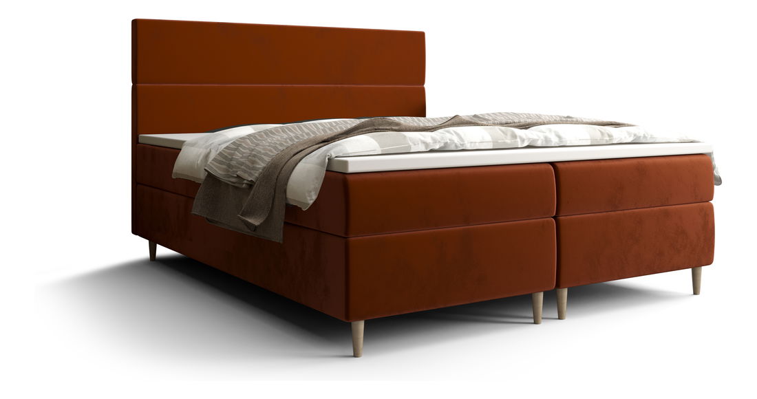 Franciaágy Boxspring 140 cm Flu Comfort (barnás narancs) (matraccal és tárolóhellyel)