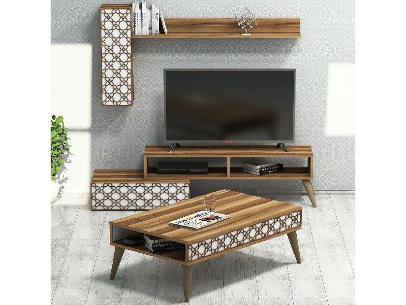 Set mobilier pentru living Komite (Nuc + alb) 