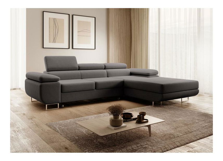 Kutna garnitura Grande (D) (sivo-crna + krom)