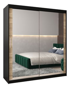 Ruhásszekrény 180 cm Toki 3 (matt fekete + szonoma tölgy)