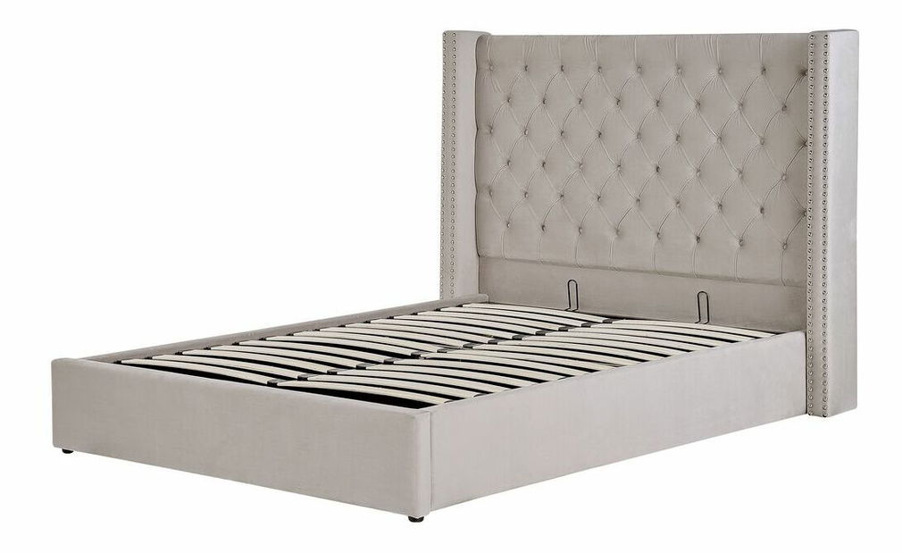 Franciaágy 160 cm Lubbka (szürke) (ágyráccsal) (tárolóhellyel)