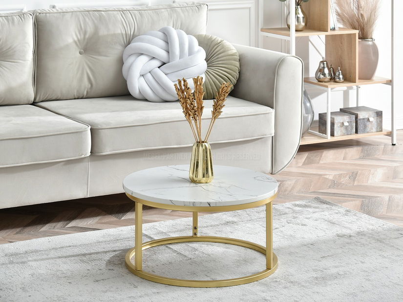 Măsuță de cafea Kolja Stolik S (alb + auriu)