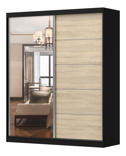 Šatníková skriňa Beyla 03 (čierna + dub sonoma)
