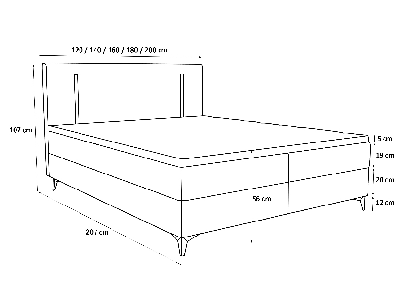 Bračni krevet 200 cm Ortega Comfort (siva) (s podnicom i madracem, s prostorom za odlaganje) (s LED rasvjetom)
