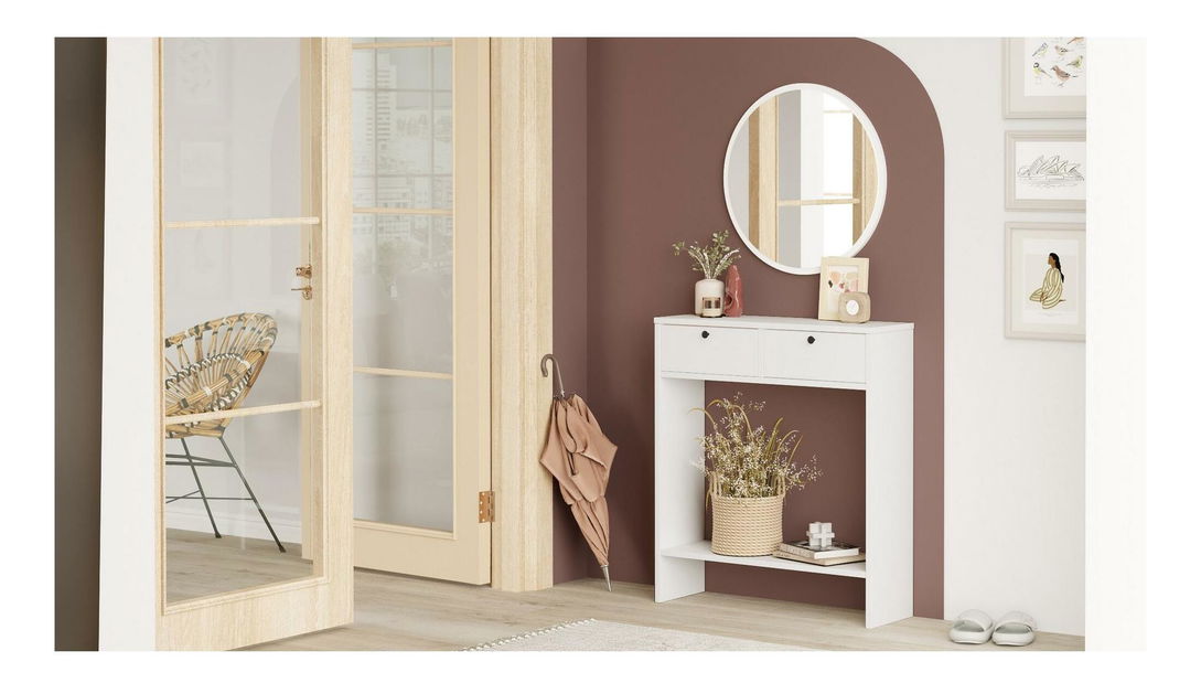 Konzolni stolić Lentorella 1 (s ogledalom) (bijela + crna)