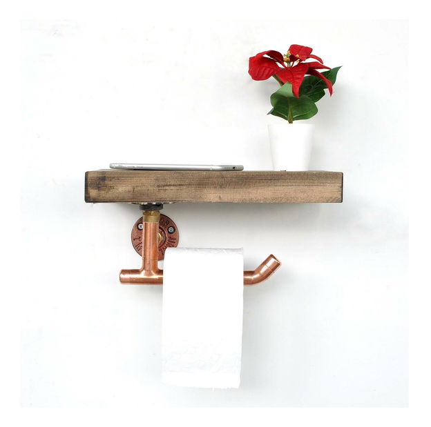 Suport de perete hărtie igienică Nenanu 19 (roz auriu + nuc)