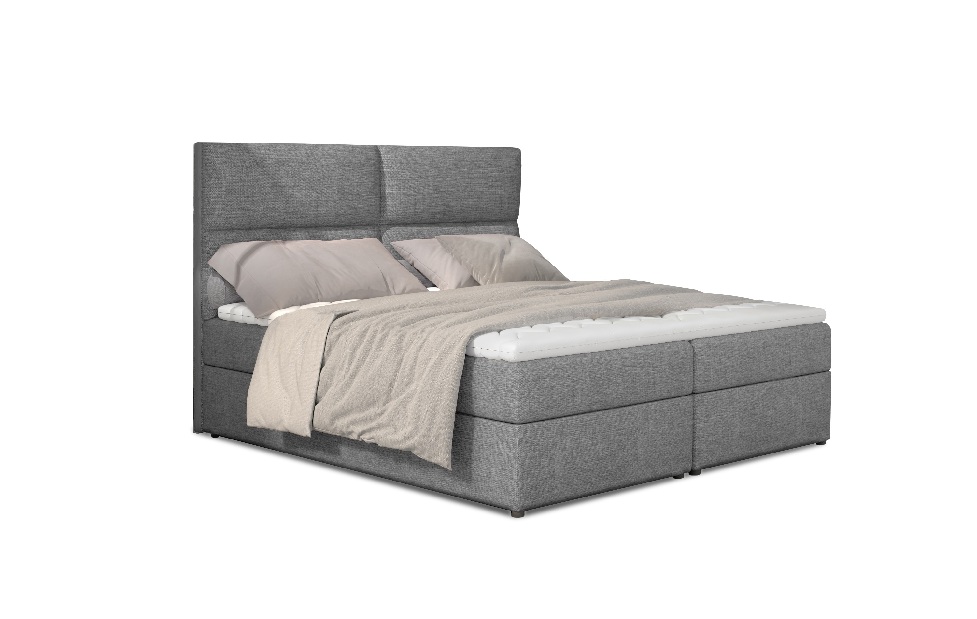 Pat matrimonial Boxspring 145 cm Alyce (gri) (cu saltele)