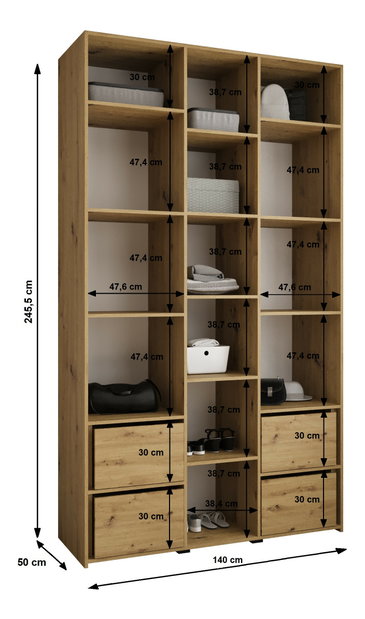 Šatníková skriňa 140 cm Carmela 50-1 (kašmír + čierna)
