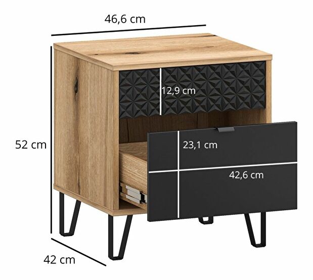 Noptieră Botones (stejar evoke + negru)