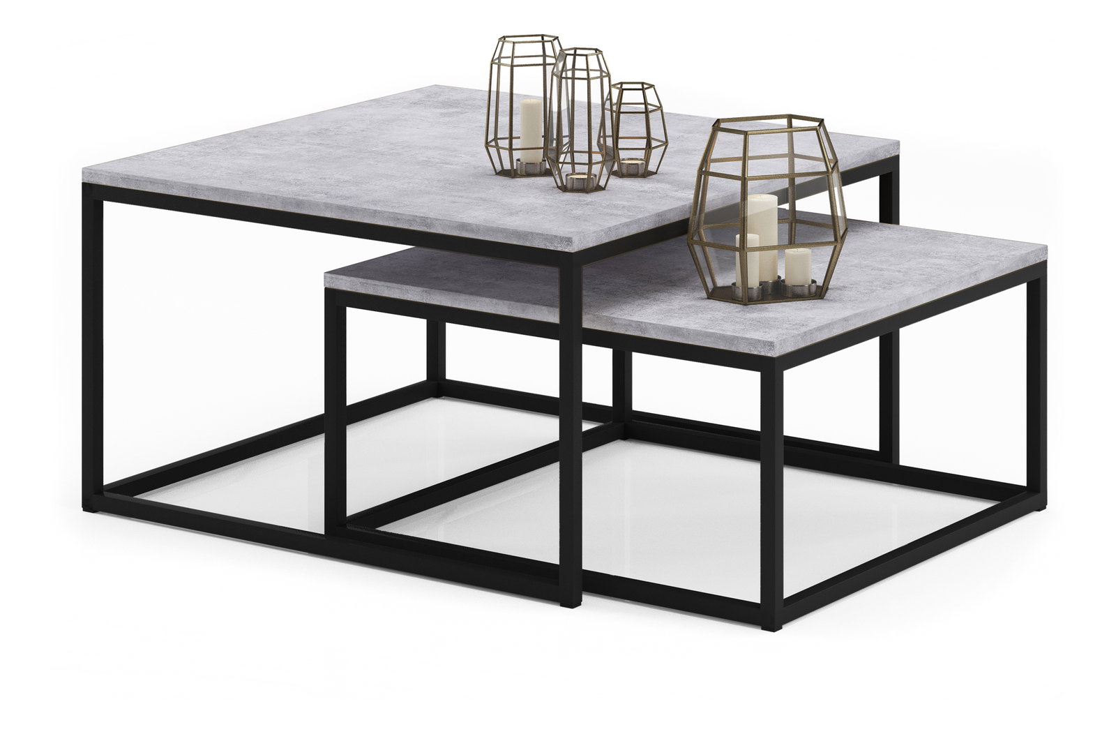Set 2 ks. măsuțe cafea Kamir (negru + beton)