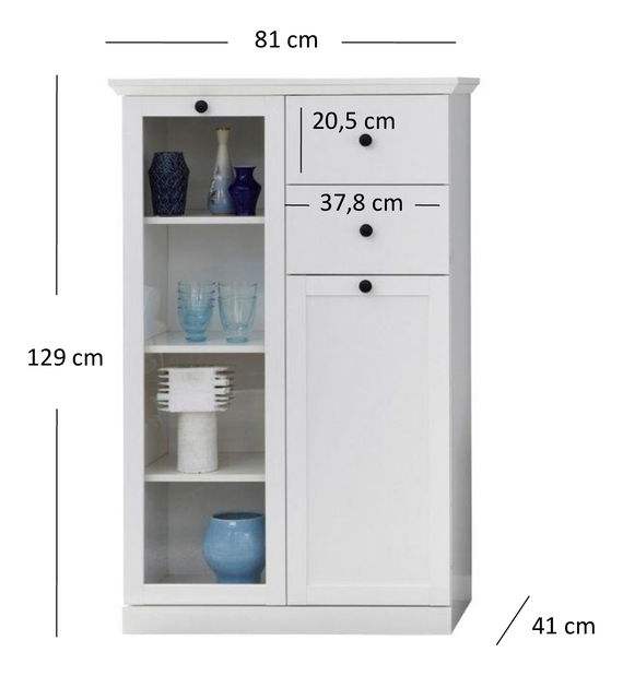 Vitrína Brendon 1D1W2S (bílá)